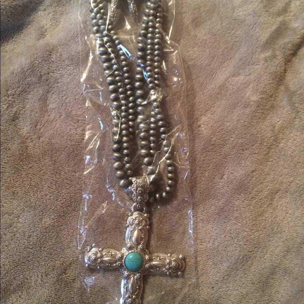 Beautiful silver & turquoise cross necklace set